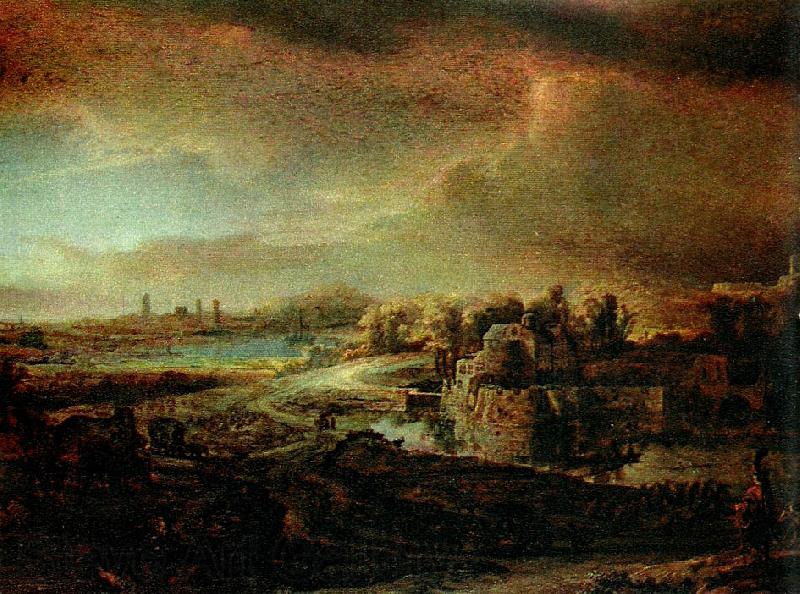 REMBRANDT Harmenszoon van Rijn landskap med diligens Germany oil painting art